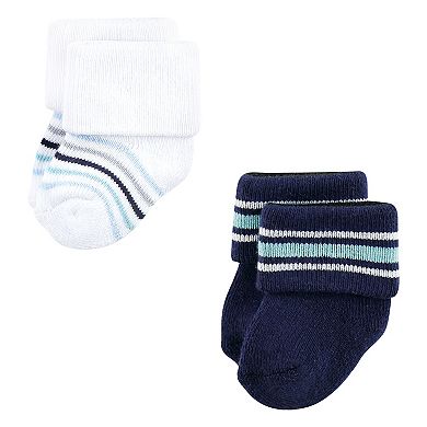 Luvable Friends Baby Boy Newborn and Baby Terry Socks, Mint Navy Stripes 12-Pack