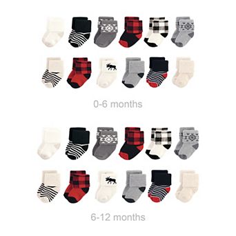 Infant Boy Grow with Me Cotton Terry Socks, Buffalo Plaid Moose, 0-6 and 6-12 Months