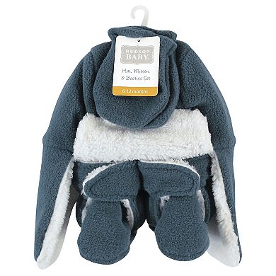 Hudson Baby Infant Boy Trapper Hat, Mitten and Bootie Set, Coronet Blue, 18-24 Months