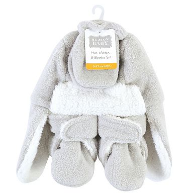 Hudson Baby Unisex Baby and Toddler Trapper Hat, Mitten and Bootie Set, Light Gray