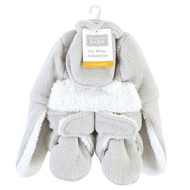 Hudson Baby Unisex Baby and Toddler Trapper Hat, Mitten and Bootie Set, Light Gray
