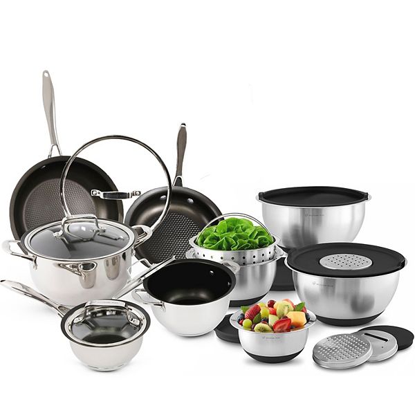 Wolfgang Puck 21Piece Stainless Steel Cookware and Mixing Bowls Set