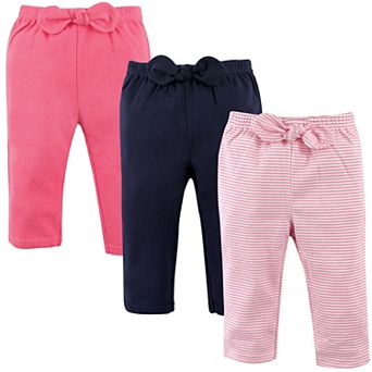 Hudson Baby Infant and Toddler Girl Cotton Pants 3 pk Light Pink Stripes