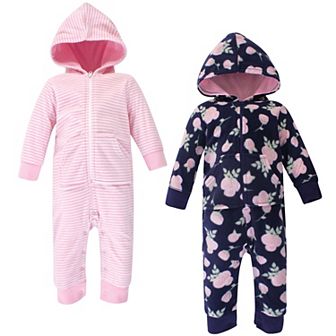 Hudson Baby Infant Girl Fleece Jumpsuits, Coveralls, and Playsuits 2 pk Navy Rose