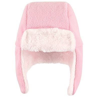 Hudson Baby Infant Girl Trapper Hat, Mitten and Bootie Set, Light Pink