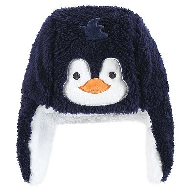 Hudson Baby Infant Boy Trapper Hat, Mitten and Bootie Set, Navy Penguin