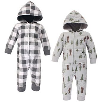 Hudson Baby Infant Boy Fleece Jumpsuits, Coveralls, and Playsuits 2 pk Forest Bear