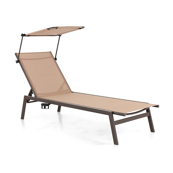 Outdoor Chaise Lounge Chair with Sunshade and 6 Adjustable PositionBrown