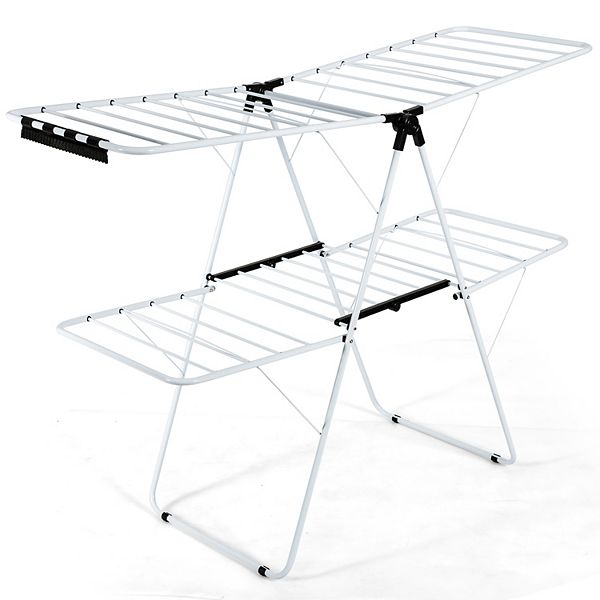 2-Level Foldable Clothes Drying Rack with Adjustable Gullwing