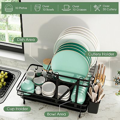 2 Tier Collapsible Dish Drainer Rack Versatile Single or Double Tier Design Foldable Detachable