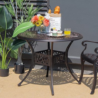 36 Inch Patio Round Dining Bistro Table with Umbrella Hole-Brown