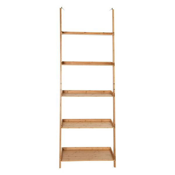 5Tier Ladder Shelf Wicker Bookshelf WallLeaning Storage Display Plant