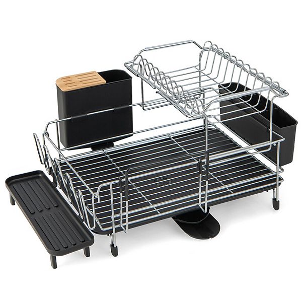 2Tier Detachable Dish Drying Rack with Cutlery Holder