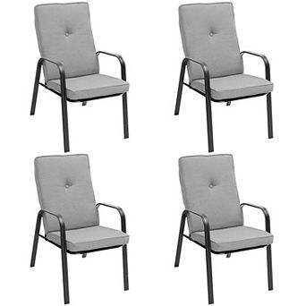 4 pc Patio Dining Chairs Steel Frame High Back Curved Armrests Outdoor Backyard and Indoor Seating