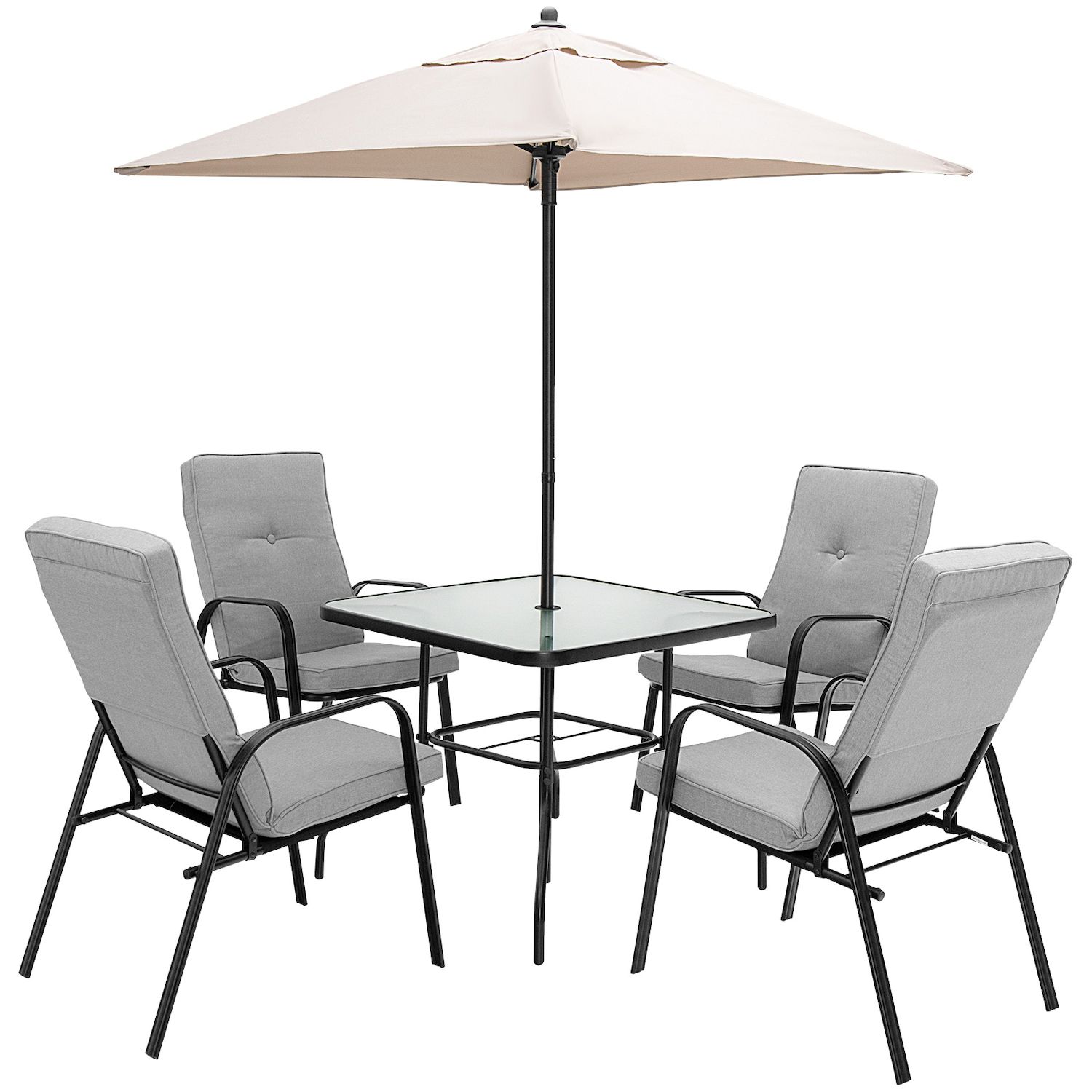 Homeware wood round table with umbrella and 2 online chairs