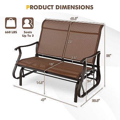 2-Person Patio Glider Bench with High Back and Curved Armrests-Brown