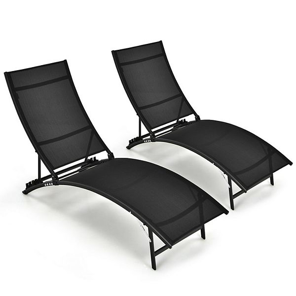 2 Pieces Patio Folding and Stackable Chaise Lounge Chair with 5