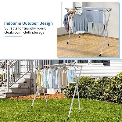 Foldable Steel Clothes Drying Rack with 4 Universal Wheels for Laundry