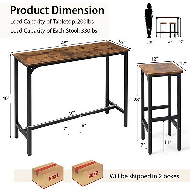 2 Pieces 28 Inch Dining Bar Chair Set with Footrest and Adjustable Pads-Rustic Brown