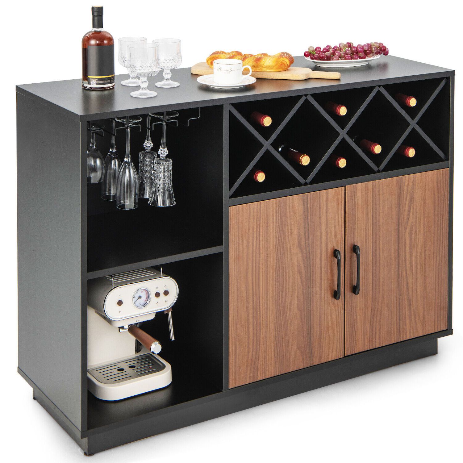 Sunnydaze Lavina Wine Cabinet with Glass and Bottle Storage Shelves