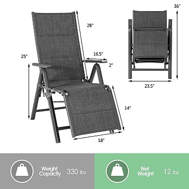 Aluminum Frame Adjustable Outdoor Foldable Reclining Padded Chair-Gray