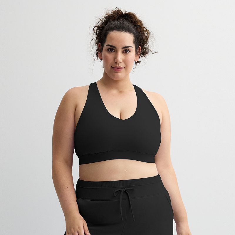 Plus Size Tek Gear® Ultrastretch Medium Support V-Neck Sports Bra, Women's, Size: 2XL, Mineral Black