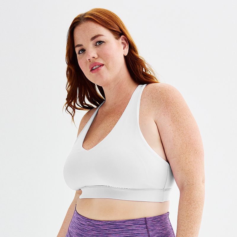 Plus Size Tek Gear® Ultrastretch Medium Support V-Neck Sports Bra, Women's, Size: 3XL, Modern White