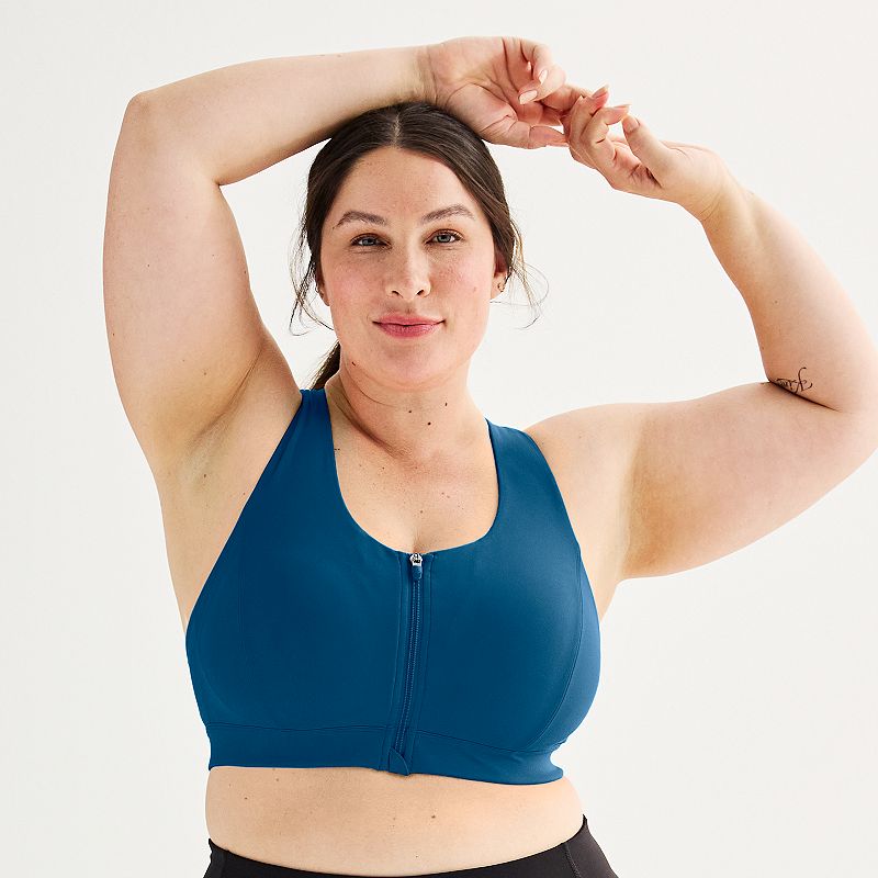 Plus Size Tek Gear® Ultrastretch Medium Support Zip Front Sports Bra, Women's, Size: 3XL, Blue Crayon