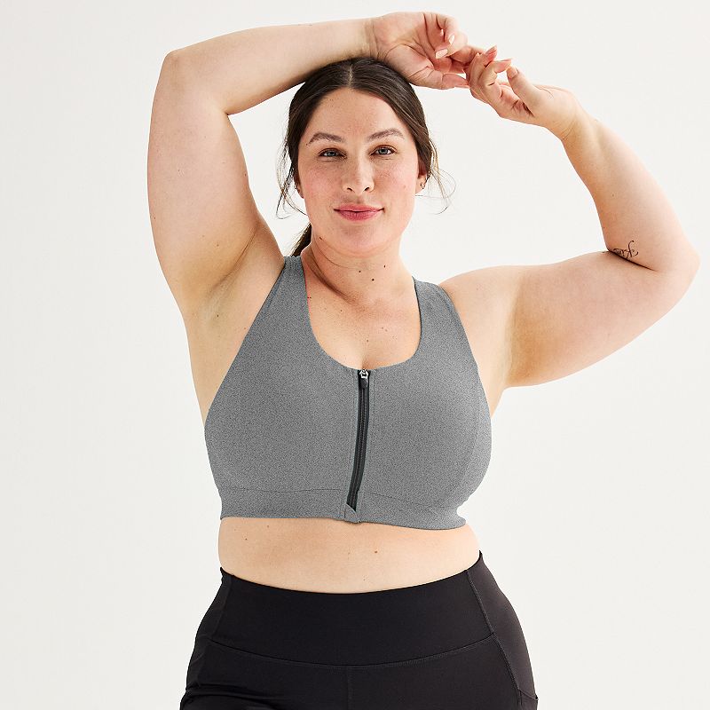 Plus Size Tek Gear® Ultrastretch Medium Support Zip Front Sports Bra, Women's, Size: 3XL, Grey