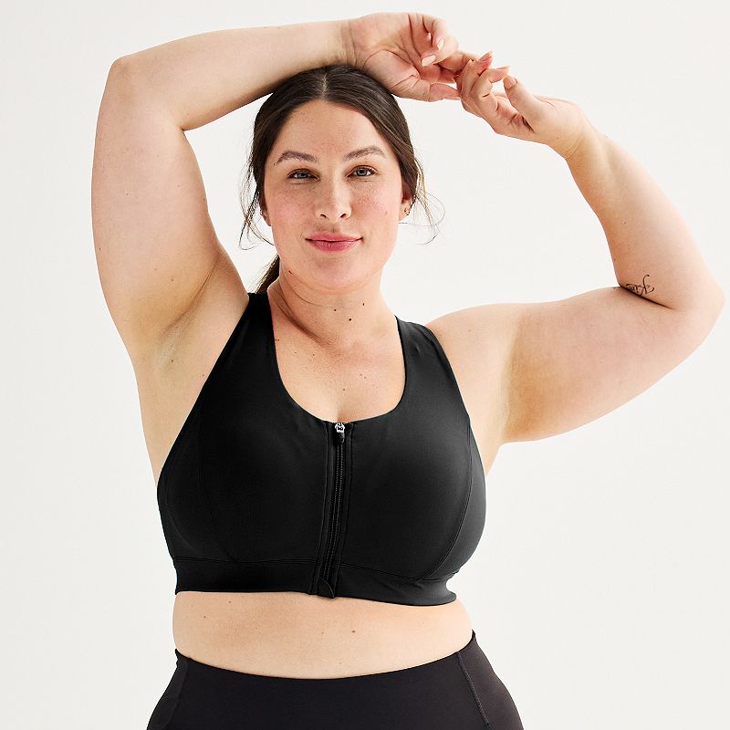 Plus Size Tek Gear® Ultrastretch Medium Support Zip Front Sports Bra, Women's, Size: 3XL, Mineral Black