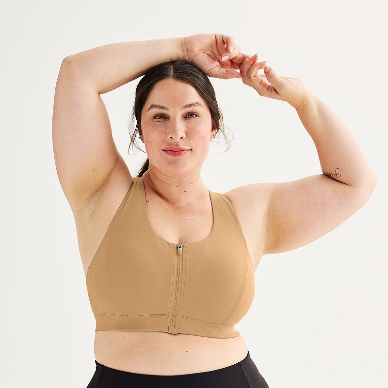 Plus Size Tek Gear® Ultrastretch Medium Support Zip Front Sports Bra, Women's, Size: 3XL, Mini Latte
