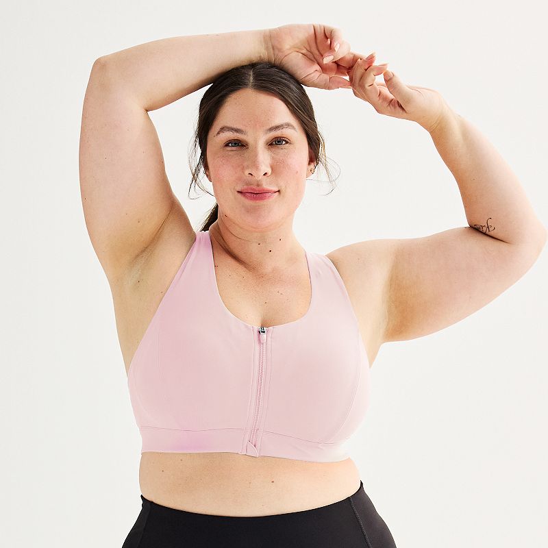 Plus Size Tek Gear® Ultrastretch Medium Support Zip Front Sports Bra, Women's, Size: 1XL, Pink Layer