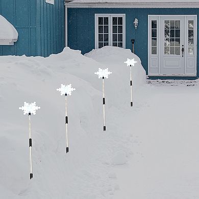 LumaBase Battery Operated Snowflake Yard Lights Set of 4