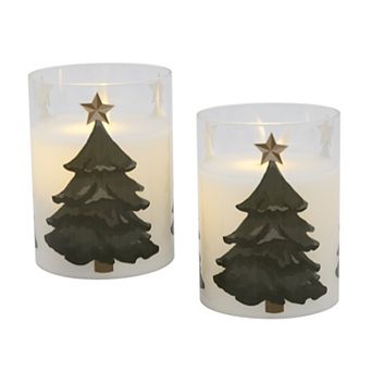 LumaBase Battery Operated LED Glass Candles with Moving Flame Set of 2