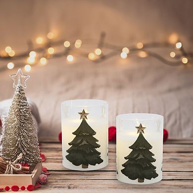 LumaBase Battery Operated LED Glass Candles with Moving Flame Set of 2