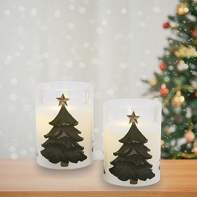 LumaBase Battery Operated LED Glass Candles with Moving Flame Set of 2