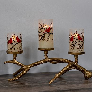 LumaBase Battery Operated LED Red Cardinals Hurricane Candles Set of 3