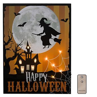 LumaBase LED Happy Halloween Witch Lighted Wall Art