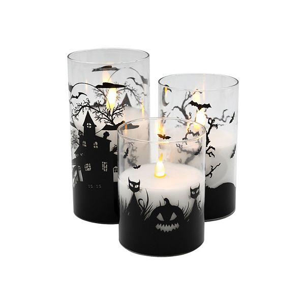 LumaBase LED Halloween Hurricane Candles 3-piece Set