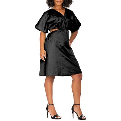 Harmony Women's Plus Size Kimono Sleeves Cut Out Waist Split Side Mini Dress