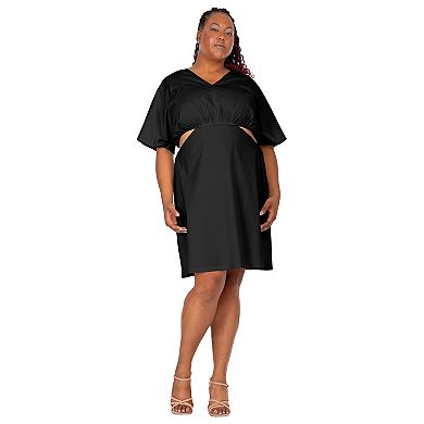 Harmony Women's Plus Size Kimono Sleeves Cut Out Waist Split Side Mini Dress