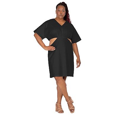 Harmony Women's Plus Size Kimono Sleeves Cut Out Waist Split Side Mini Dress