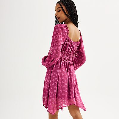 fitted lace wedding dress Pink Long Sleeve Lace Up Babydoll Stretchy Mini Dress