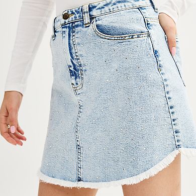 Juniors' SO® Rhinestone Denim Mini Skirt