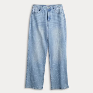 Juniors' SO?? Straight Leg Heart Detailed Denim Jeans