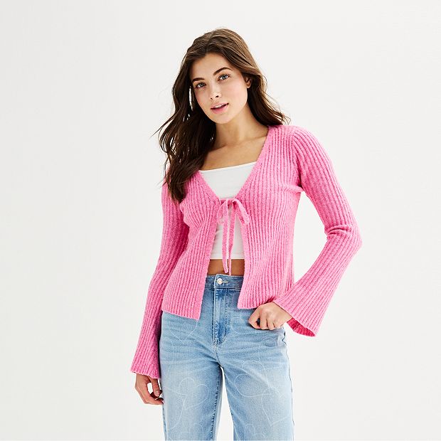 Juniors' SO® Long Sleeve Tie Front Bell Sleeve Cardigan