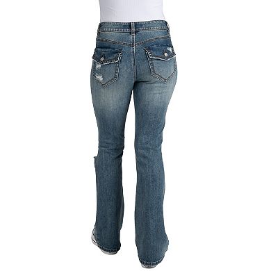 Juniors' Indigo Rein Mid Rise Flare Leg Jeans