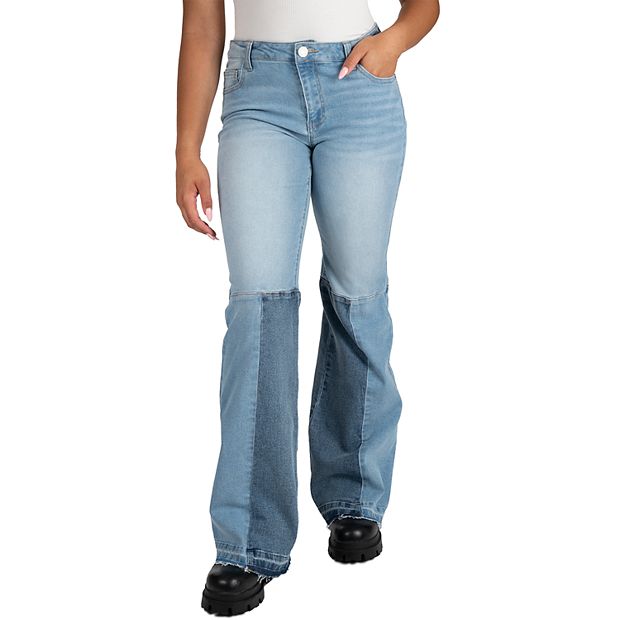 Juniors' Indigo Rein Mid Rise Flare Leg Jeans