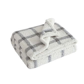 Eddie Bauer Bunkhouse Plaid Grey Sherpa Throw Blanket