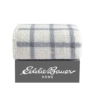 Eddie Bauer Bunkhouse Plaid Grey Sherpa Throw Blanket